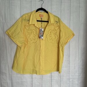 Chic Yellow Blouse with Floral Cutouts